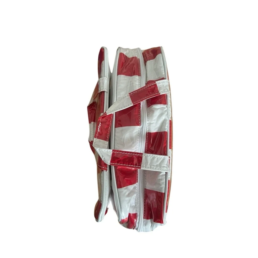 Vintage ESTEE LAUDER Makeup Bag Red & White Striped w Extra Storage Pockets
